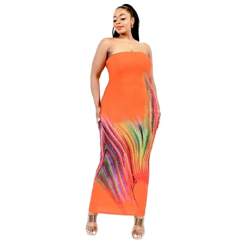 Casual Chic Plus Sleeveless Color Gradient Tube Top Maxi Dress Vintage Charm