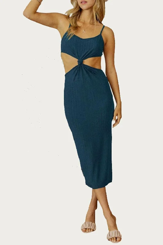 Casual Chic Deals Knotted Cutout Midi Dress In Teal Refined Simplicity