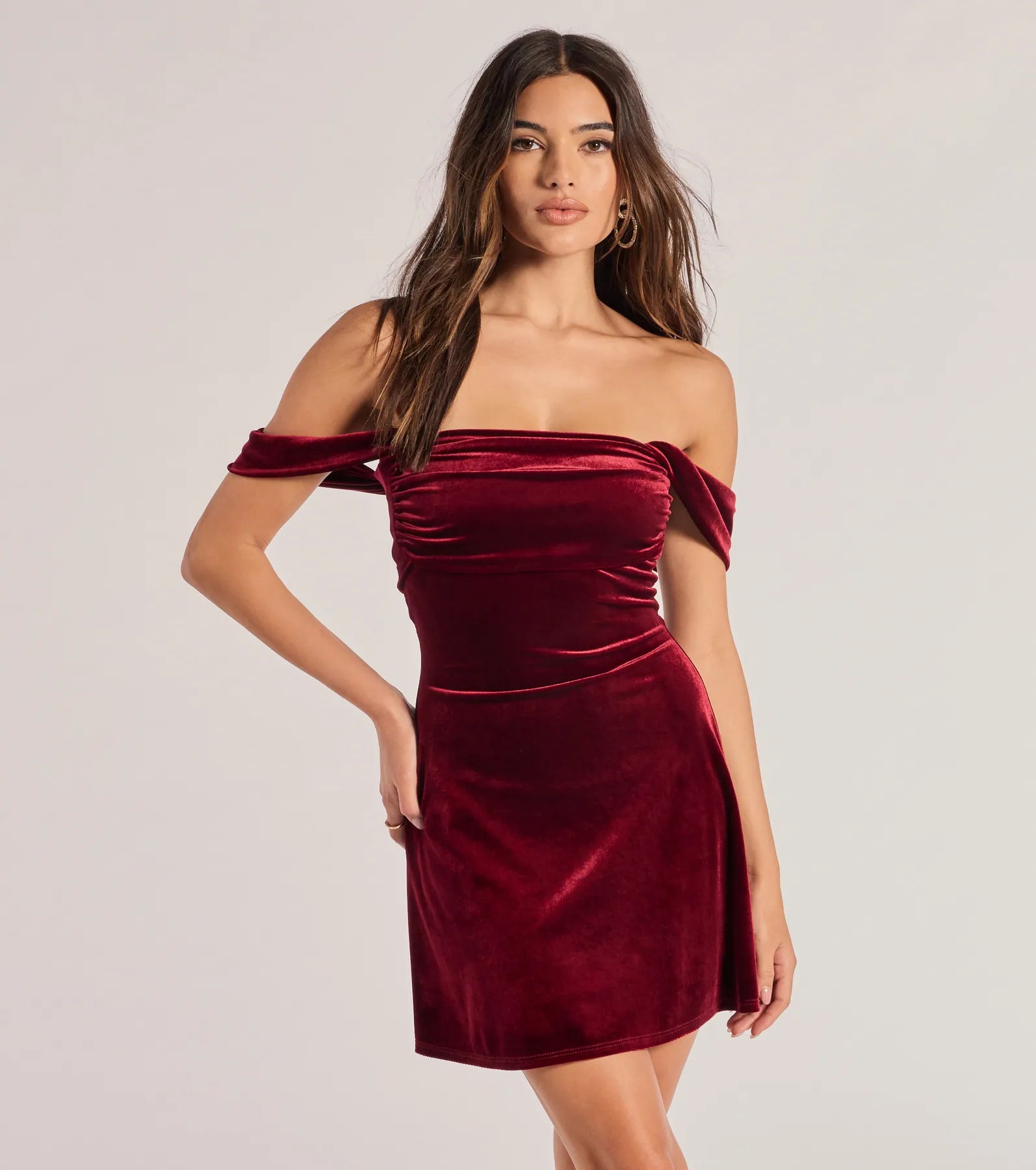 Effortless Style, Endless Impact Flirty And Chic Velvet Off-The-Shoulder Mini Dress Chic Sophistication