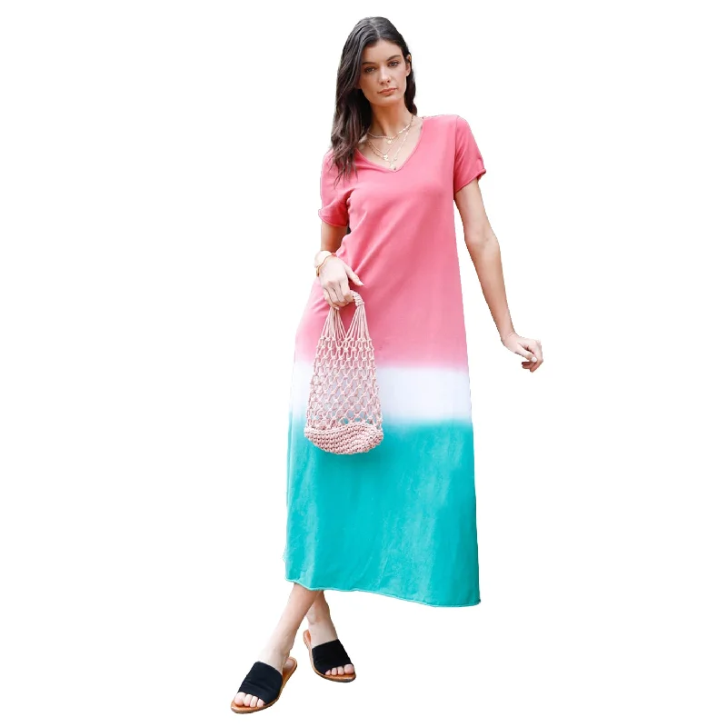 Latest Trends Brick Multi Color Cotton Tie-dye V-neck Maxi Dress Feminine Elegant