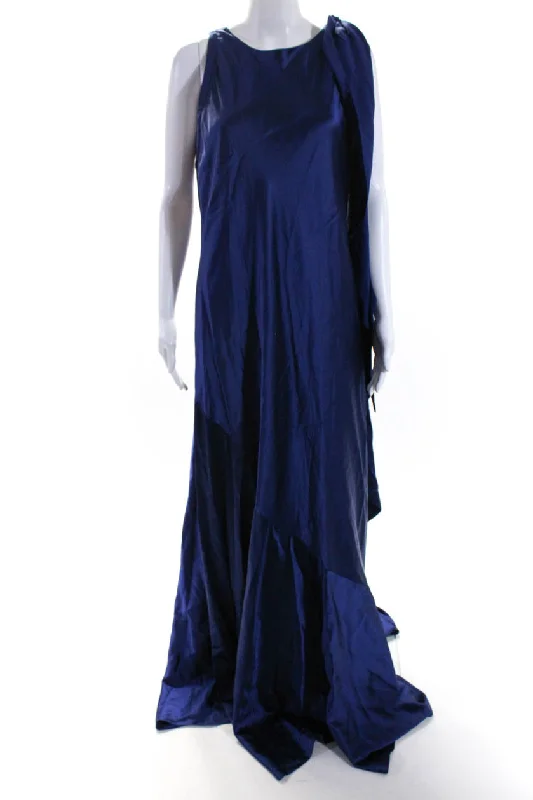 Latest Trends Talbot Runhof Women's Scoop Neck Sleeveless Flare Maxi Dress Navy Blue Effortless Comfort