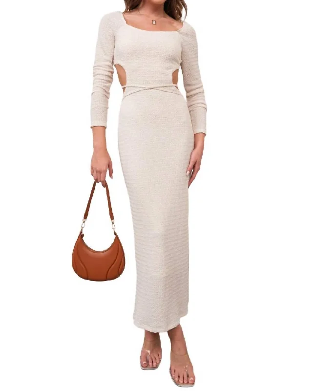 Dive Into Trendy Styles Open Back Textured Knit Maxi Dress In Ivory Graceful Drape