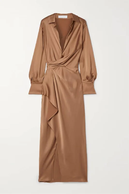 Urban Elegance Deals Talita Woven Drape Front Midi Dress In Latte Weekend Special