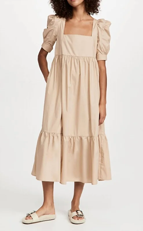 Best Deals Of The Season Square Neck Midi Dress in Natural Playful Elegance