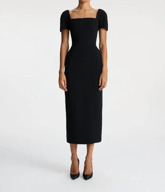 Modern Fashion Sale Elvie Midi Dress In Black Graceful Drape