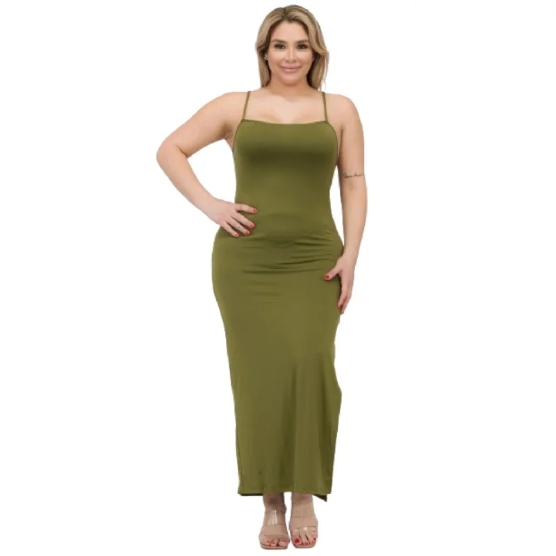 Seasonal Fashion Plus Size Crisscross Back Split Thigh Maxi Dress Now On Sale For Chic Urban Styles