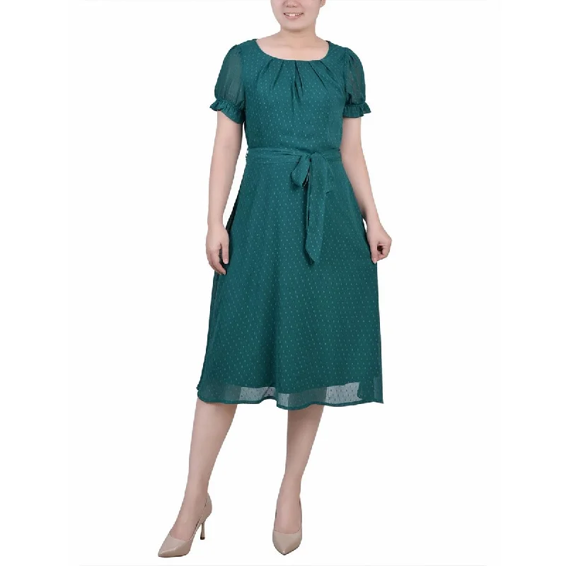 Seasonal Sale Petites Womens Chiffon Swiss Dot Midi Dress Dreamy Draping