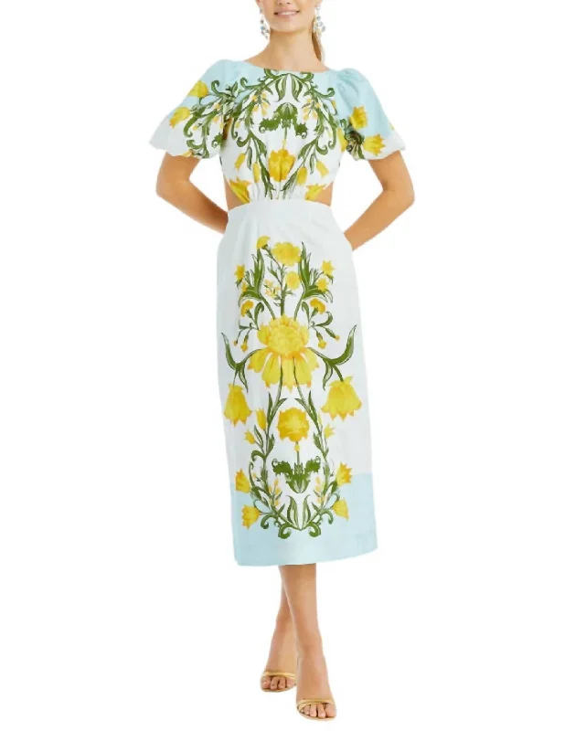 Limited-Time Offer Eileen Cut Out Midi Dress In Blue/yellow Multi Timeless Elegant