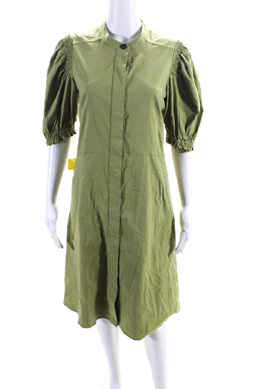 Fashion Sale Foil Womens Cotton Blend Ruched Short Sleeve Sleeve Maxi Dress Green Tropical Island - Inspired Attire