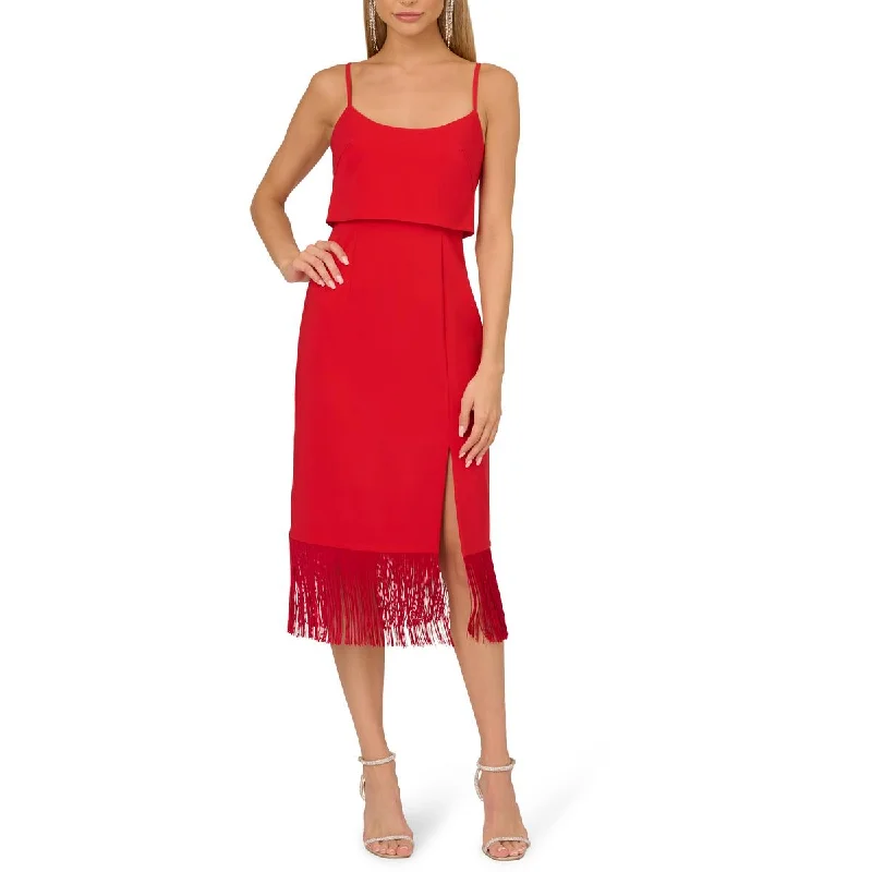 Chic Styles Womens Crepe Fringe Midi Dress Romantic Date - Night Ensemble