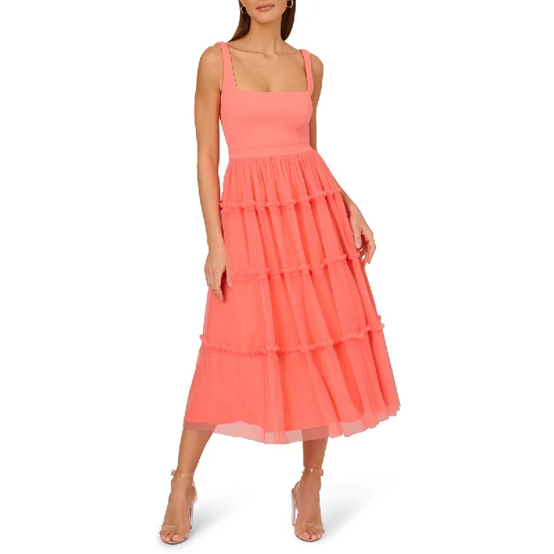 Fashion-Forward Womens Mesh Tiered Midi Dress Fashion-Forward Style