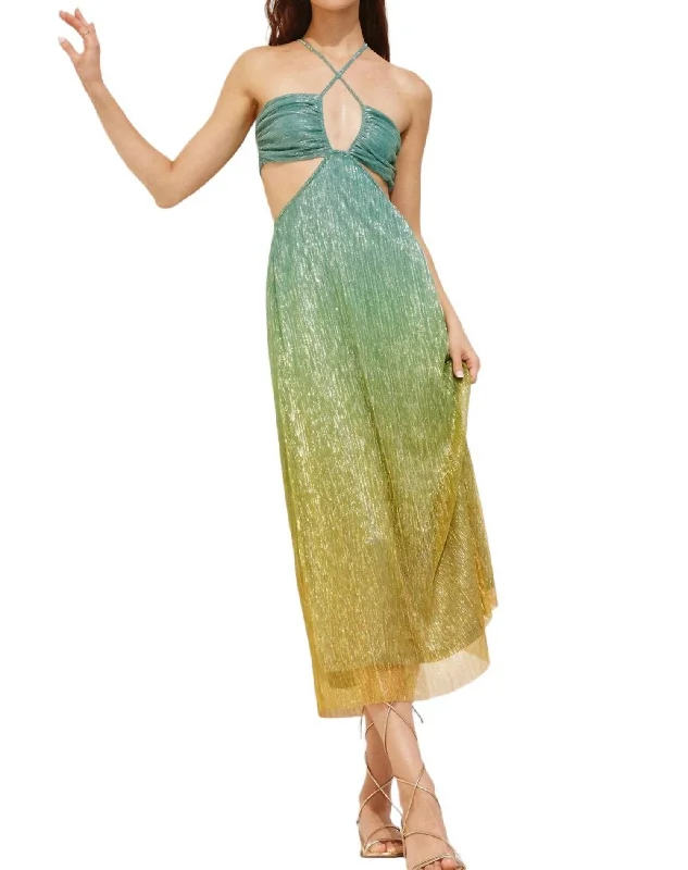 Stylish Statements Maxi Dress In Atlantic Gold Elegant Contour