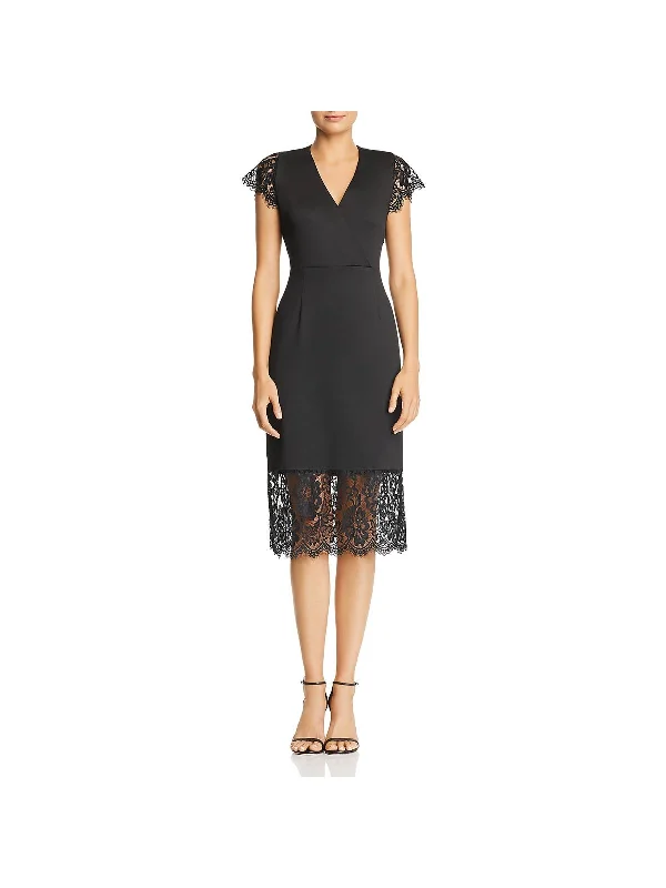 Luxe Style Discounts Womens V-Neck Cocktail Midi Dress Chic Sophistication