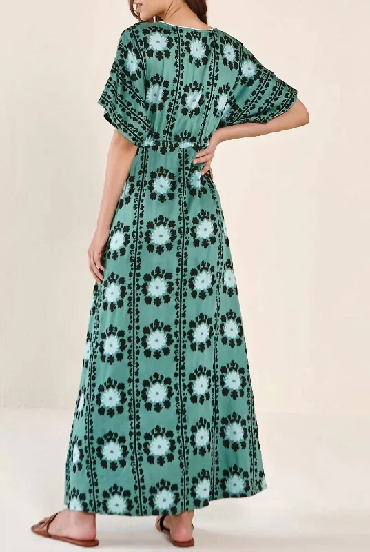 Browse Our Top Products Corinna Midi Dress in Lisha Emerald Disco - Inspired Retro Dance Look