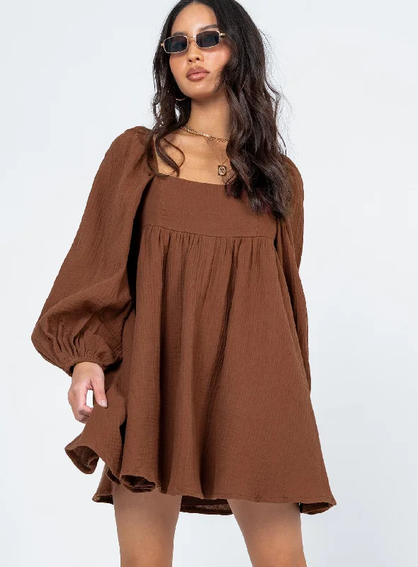 Shop Sales Lorna Long Sleeve Mini Dress Brown Elegant Attire