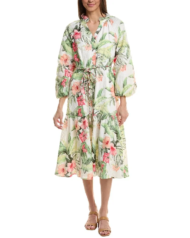 Trendy Women'S Wear Collection Tommy Bahama Daybreak Hibiscus Linen Midi Dress Modern Romance