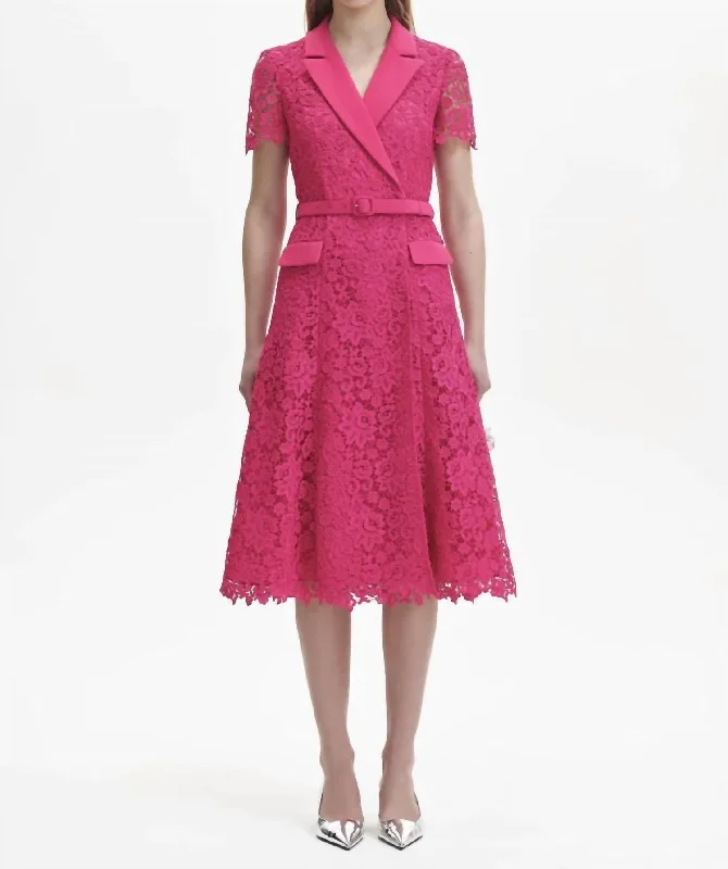 Timeless Style Promotions Lace Midi Dress In Magenta Feminine Elegance