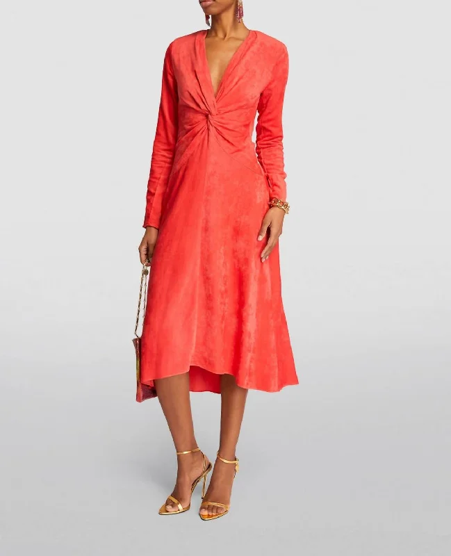 Comfortable Chic Havena Midi Dress In Coral Effortless Comfort