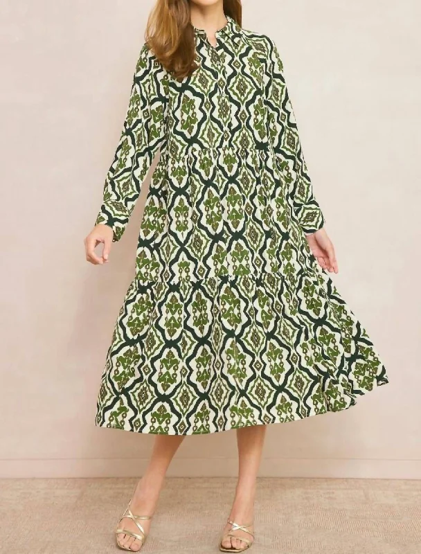 Minimalist Fashion Sale Braver Than Belief Midi Dress In Green Romantic Detailing