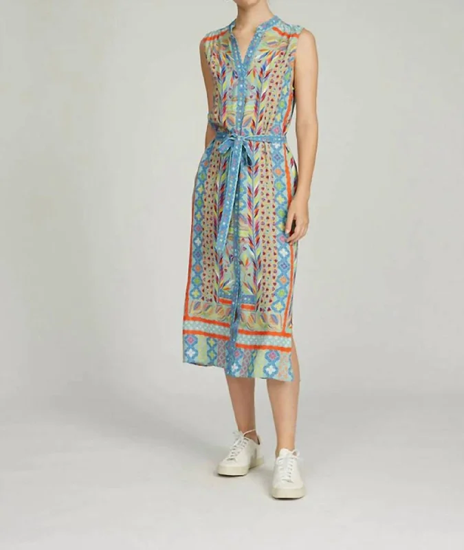 Vibrant Style Promotions Tilly Midi Dress In Patched Needlework Vintage Look