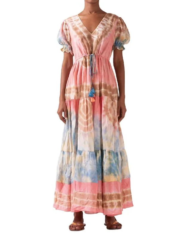 Fashion Forward Femininity Serphina Maxi Dress In Pink/blue Dreamy Draping