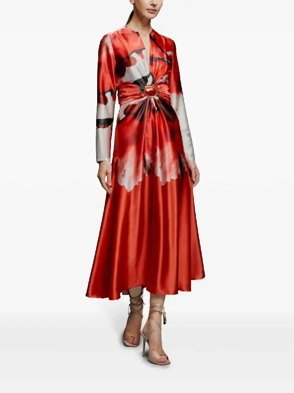 Hot Trends Katarina Midi Dress In Pomegranate Abstract Flowers Grab Romantic Date - Night Styles Now