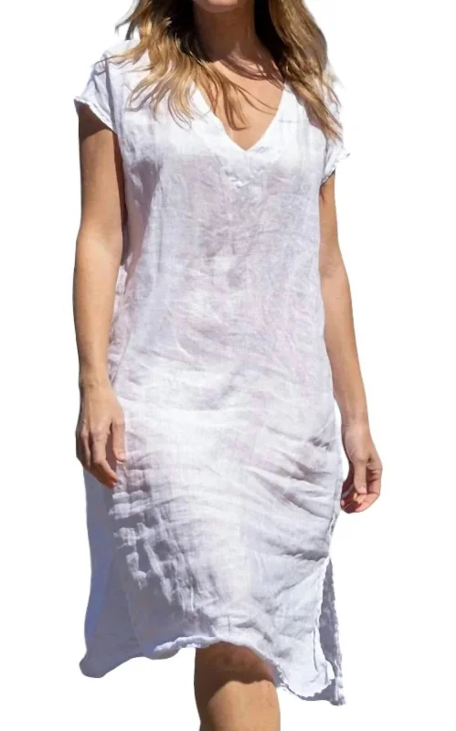 Fashion Deal Ali V-Neck Midi Dress In White Save On Classic Elegant Styles