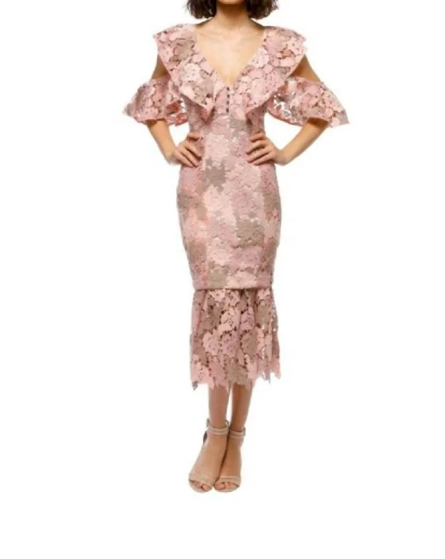 Dive Into Trendy Styles Lace Midi Dress In Blush Contemporary Chic