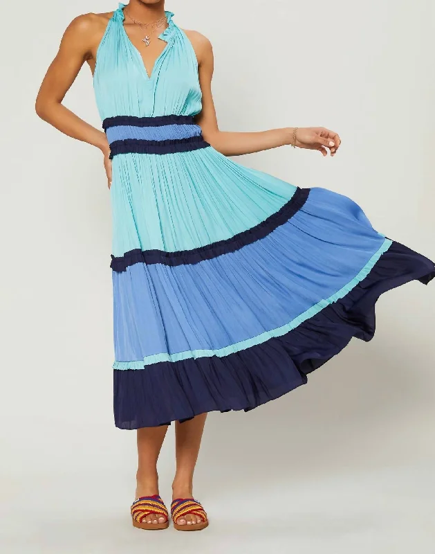 Refined Fashion Sale Colorblock Tiered Midi Dress In Blue Multi Save On Classic Elegant Styles