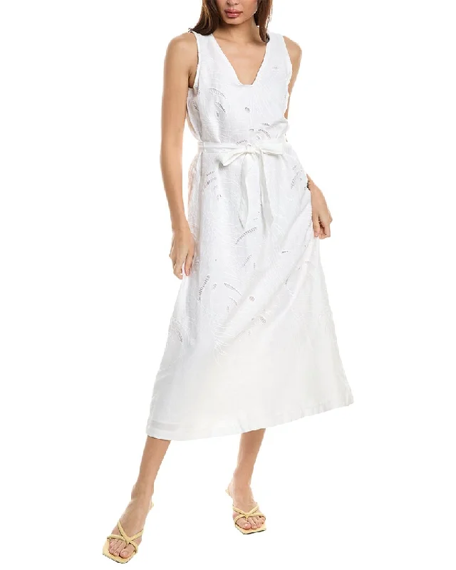 Fashion Forward, Function First Tommy Bahama Monstera Eyelet Linen Midi Dress Casual Elegance