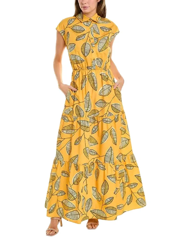 Trend Alert Mandy Maxi Dress In Yellow Line Leaves Luxe Layering