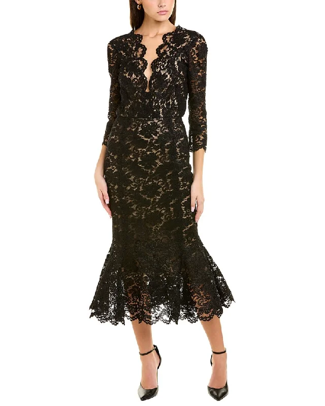 Shop The Hottest Deals Oscar de la Renta Lace Silk-Lined Midi Dress Chic Allure