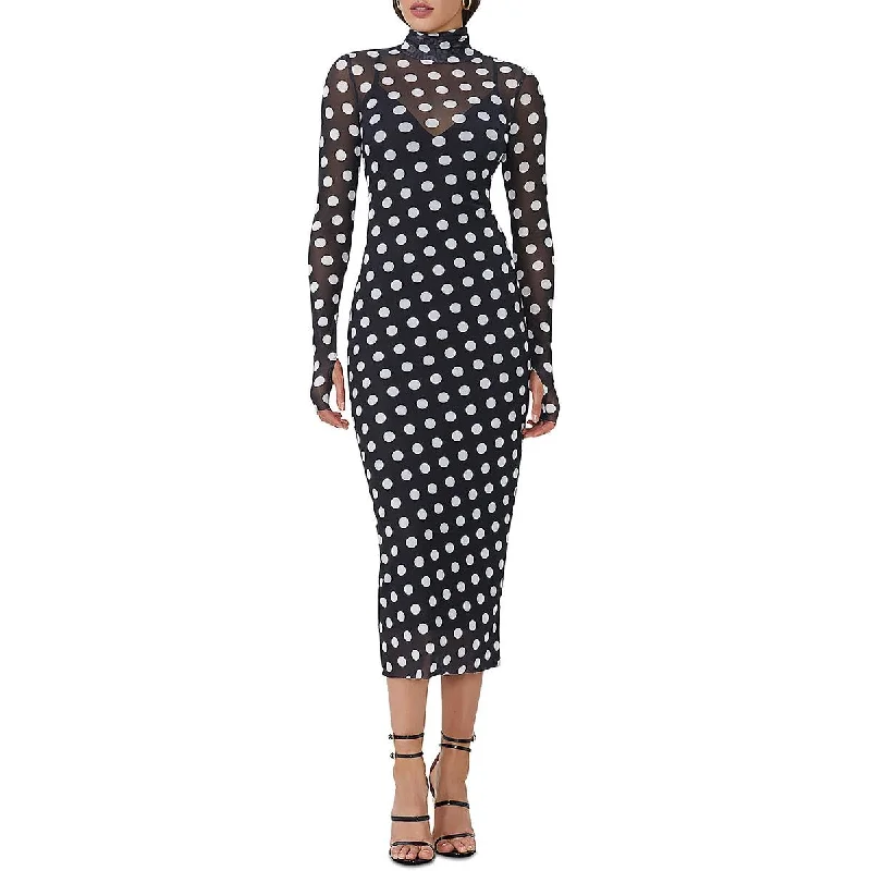 Stylish Savings Womens Polka Dot Mesh Midi Dress Flash Sale