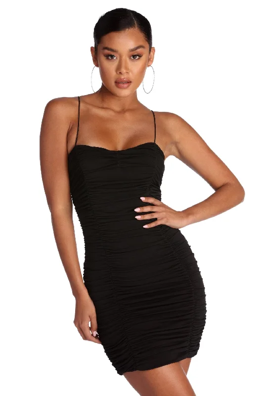 Exclusive Sale Ruched And Ready Mini Dress Refined Simplicity