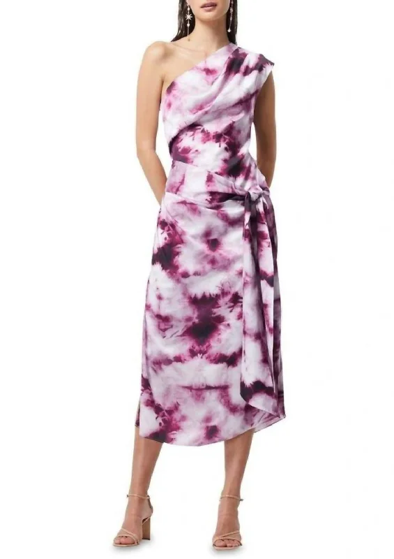 Romantic Chic Deals Faye Tie Dye Midi Dress In Multi Elegant Attire