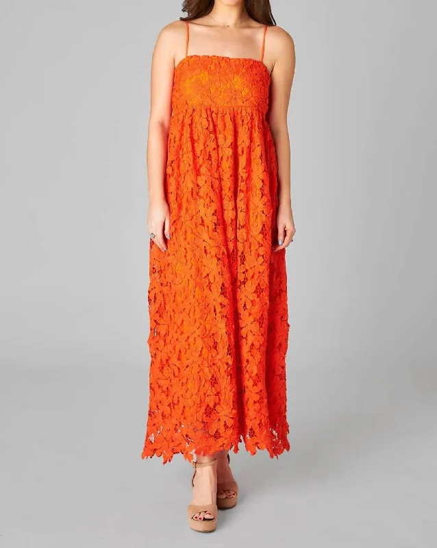 Trendy Looks On Sale Tiana Lace Midi Dress In Orange Effortless Comfort