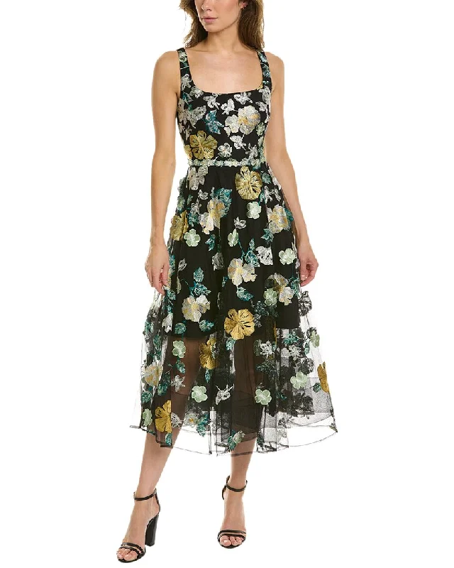 Modish Fashion Discounts Marchesa Notte Embroidered Midi Dress Feminine Flow