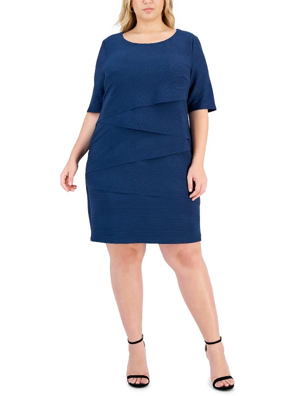 Hot Sale Plus Womens Tiered Calf Midi Dress Romantic Flair