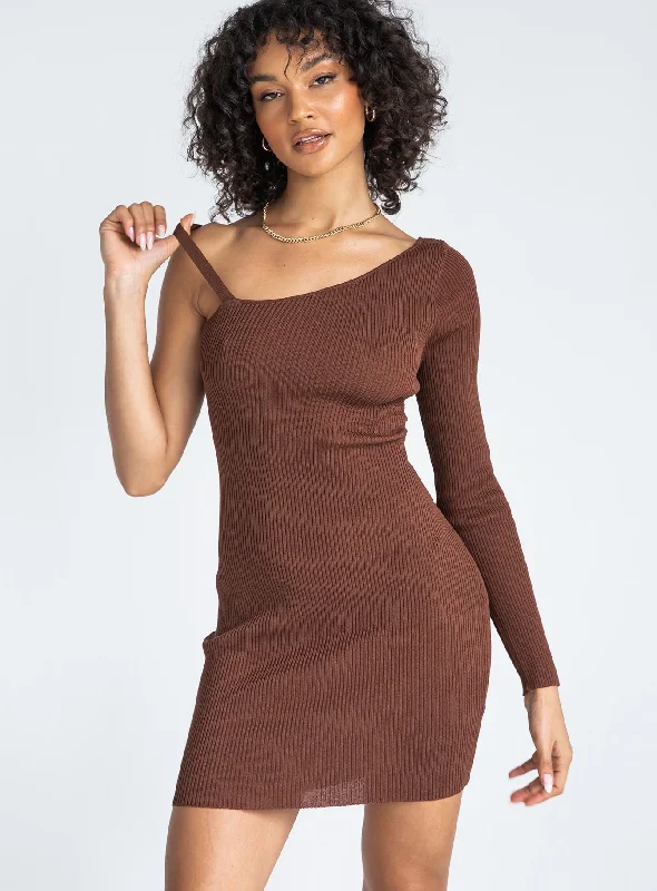 Final Sale Elijah Asymmetric Mini Dress Brown Classic Appeal