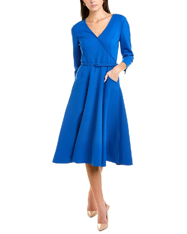 Spring Offer Oscar de la Renta Surplice Wool-Blend Midi Dress Casual Weekend Relaxed Style