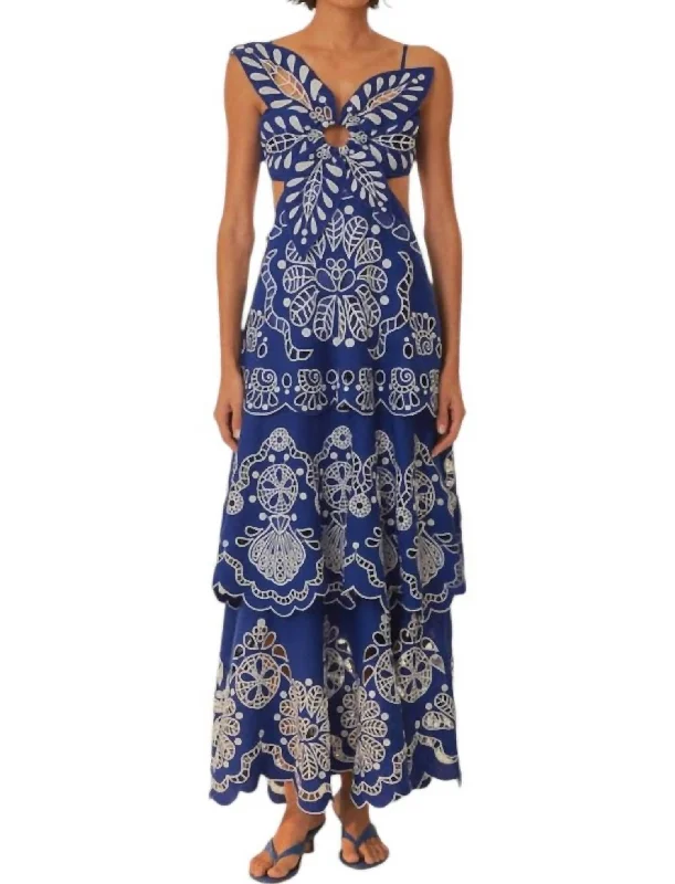 Fashion Sale Flower Richelieu Midi Dress In Blue Grab Romantic Date - Night Styles Now