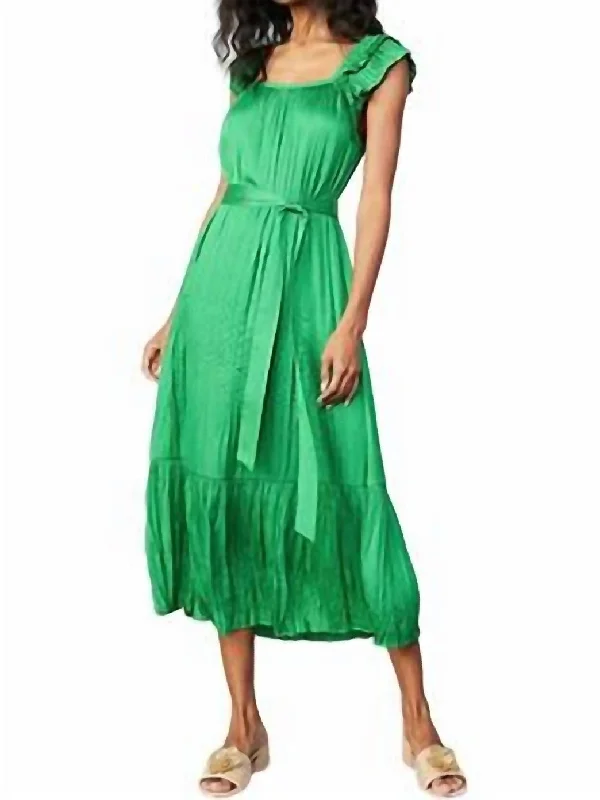 Best-Sellers Crinkled Ruffled Shoulder Midi Dress In Emerald Green Today Only