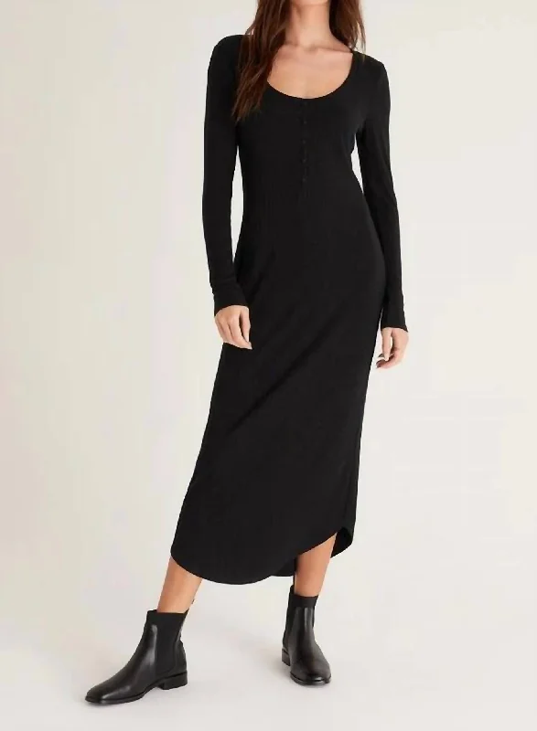 Street Chic Discounts Heidi Rib Henley Midi Dress In Black Now On Sale For Chic Urban Styles