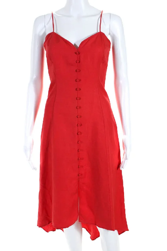 Hot Styles Intermix Womens Sweetheart Neck Spaghetti Strap High-Low Maxi Dress Red Flowy Fabric