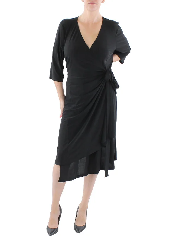 Bid Farewell To The Old Season Plus Womens V-Neck Calf Midi Dress Modern Glamour