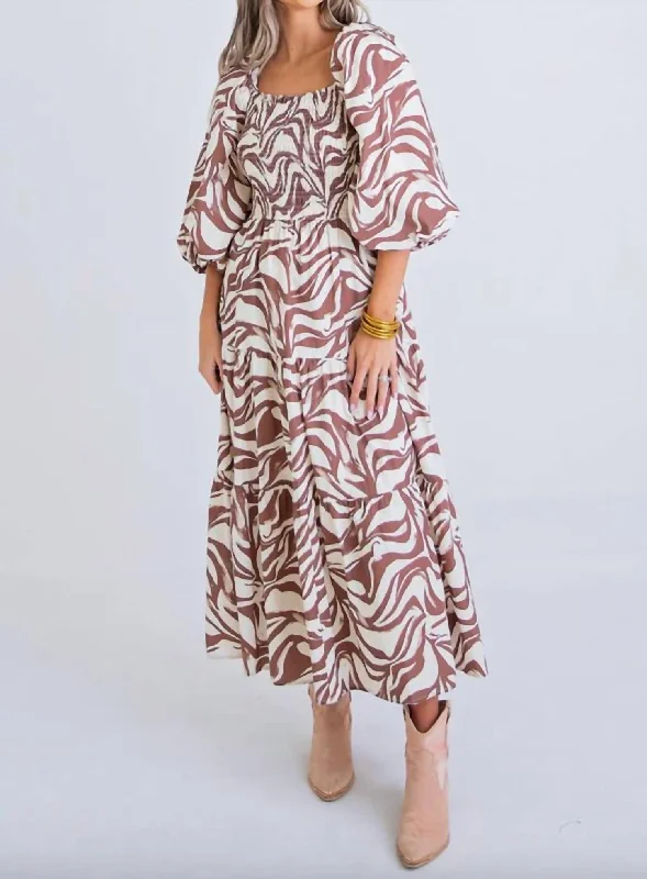 Contemporary Casual Deals Zebra Poplin Maxi Dress In Brown Feminine Charm