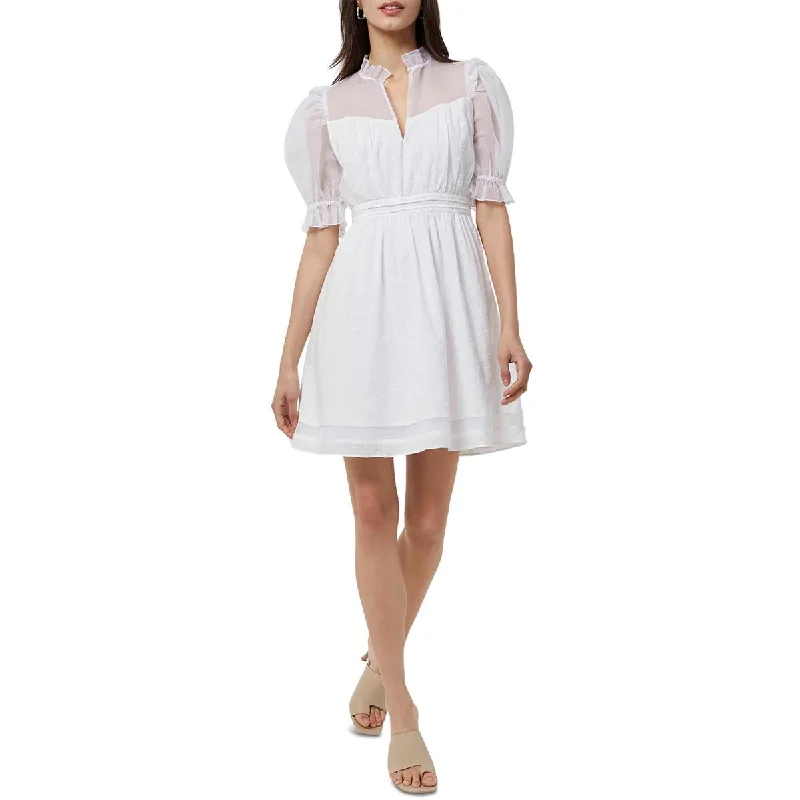 Fashion-Forward Womens Eyelet Illusion Mini Dress Minimalist Chic