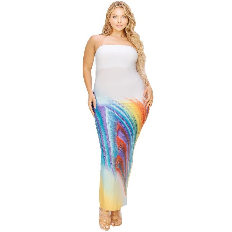 Fashionista Favorites Plus Sleeveless Color Gradient Tube Top Maxi Dress Summer Fashion