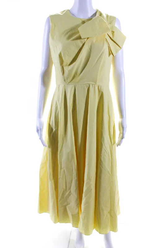 Edgy Fashion Deals Roksanda Women's Round Neck Bow Sleeveless Flare Maxi Dress Yellow Cottagecore Rustic Charm Style