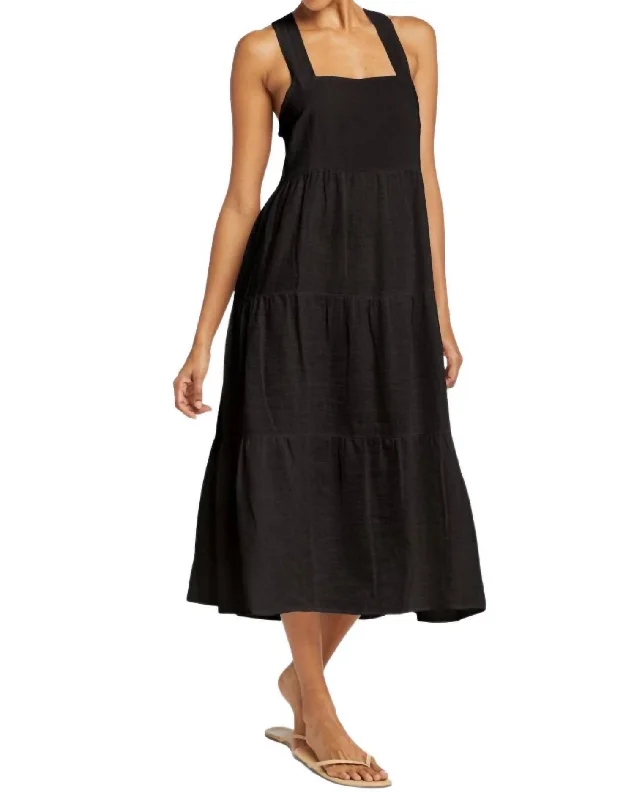 Style Upgrade Canyon Linen Midi Dress In Black Formal Outfit